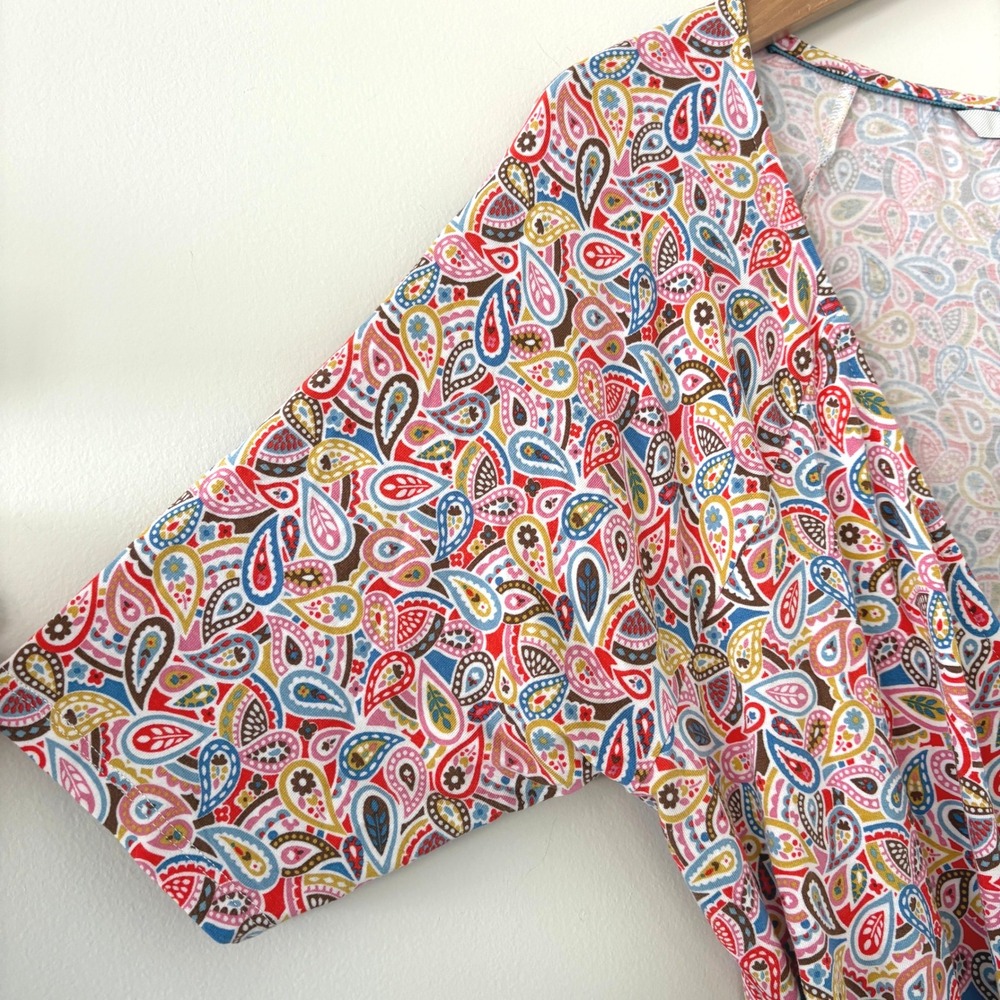 Boden Women's Paisley V-Neck Top US 12 Multicolor Stretch‎ 3/4 Sleeve Blouse - Picture 6 of 9